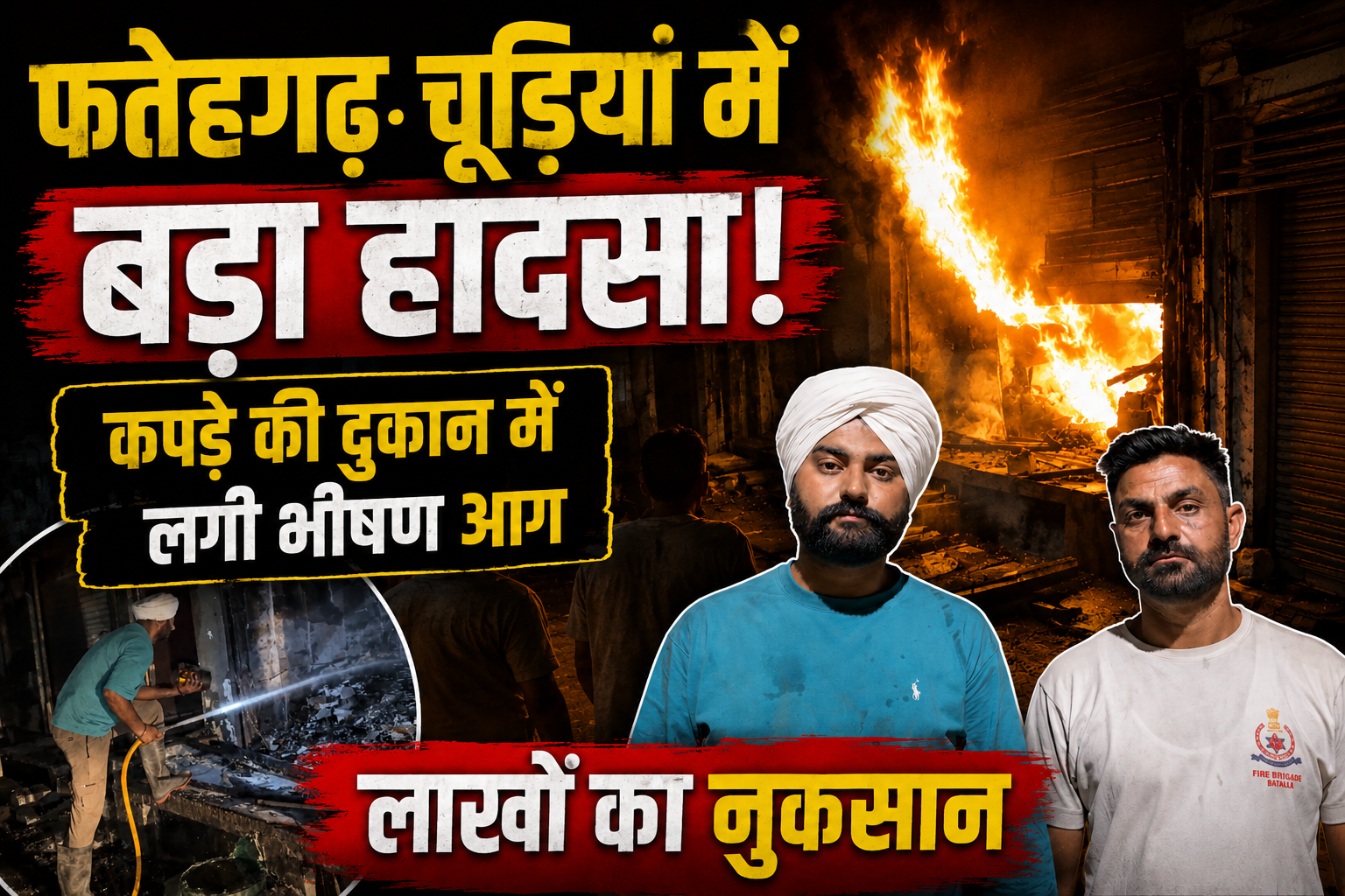 फतेहगढ़ चूड़ियां में बड़ा हादसा, कपड़े की दुकान में लगी भीषण आग, लाखों का नुकसान