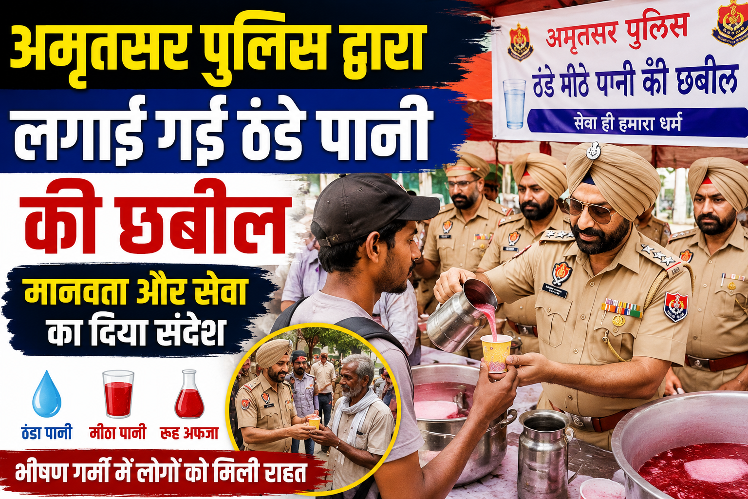 अमृतसर पुलिस द्वारा लगाई गई ठंडे पानी की छबील, मानवता और सेवा का दिया संदेश