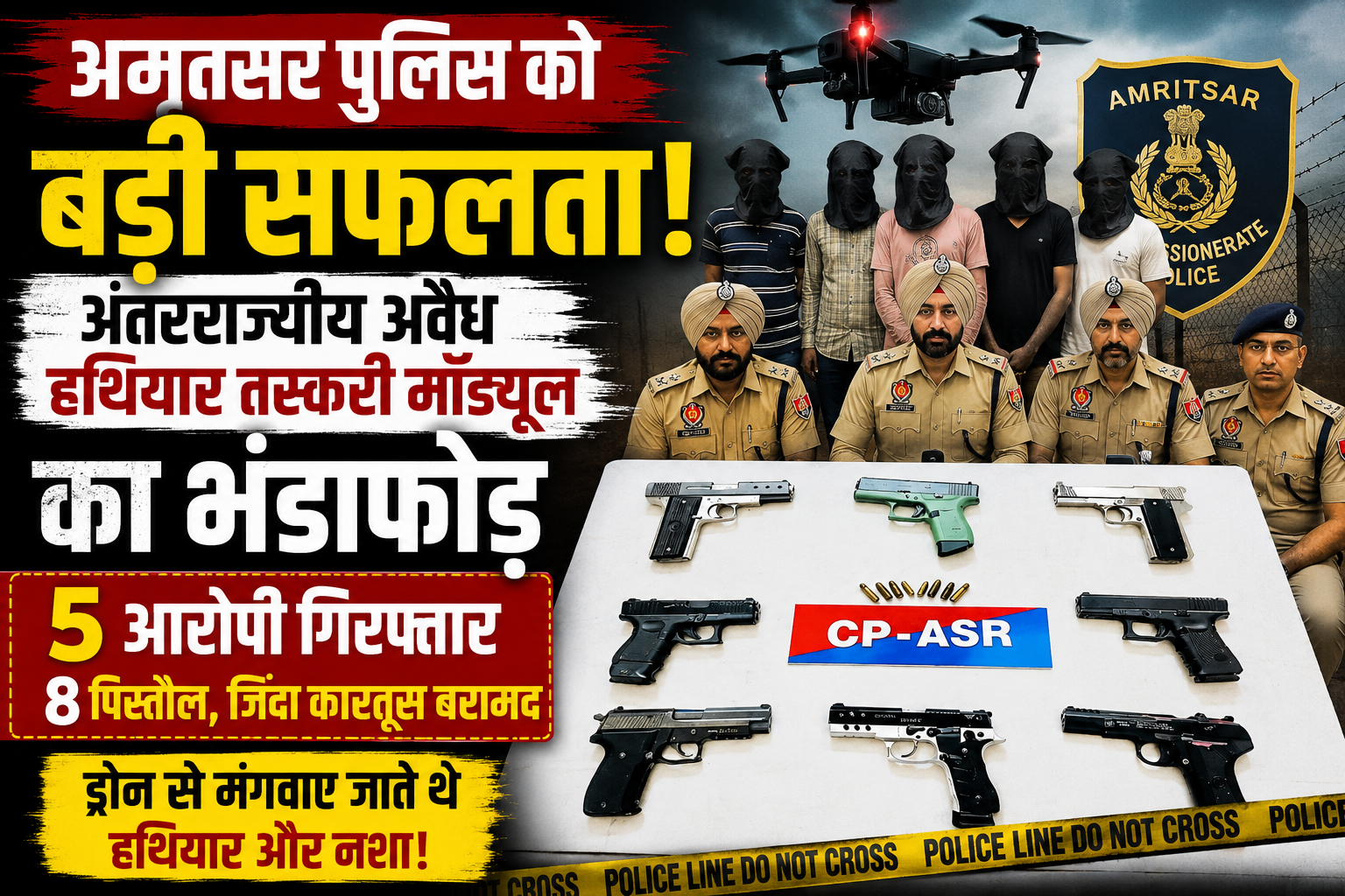 अमृतसर कमिश्नरेट पुलिस को बड़ी सफलता, अंतरराज्यीय अवैध हथियार तस्करी मॉड्यूल का भंडाफोड़